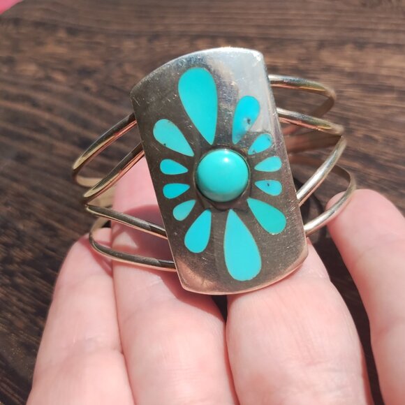 Jay King DTR mine finds large turquoise inlay cuff bracelet 925 Sterling Silver - Picture 4 of 14